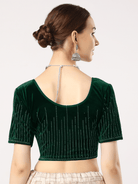Stay On Trend: Latest Fashion Readymade Blouses for Women,round neckline,elbow sleeves covered all over in swarovski stones in designs.16045.