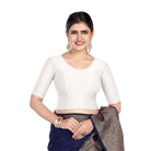 FINESTFIT Round Neck 100% Cotton Dobby Fabric Stretchable Elbow Sleeve Readymade Saree Blouse for Women.4096