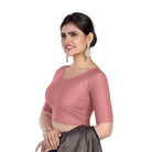FINESTFIT Round Neck 100% Cotton Dobby Fabric Stretchable Elbow Sleeve Readymade Saree Blouse for Women.4096