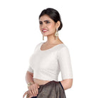 FINESTFIT Round Neck 100% Cotton Dobby Fabric Stretchable Elbow Sleeve Readymade Saree Blouse for Women.4096