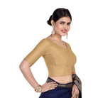FINESTFIT Round Neck 100% Cotton Dobby Fabric Stretchable Elbow Sleeve Readymade Saree Blouse for Women.4096