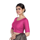 FINESTFIT Round Neck 100% Cotton Dobby Fabric Stretchable Elbow Sleeve Readymade Saree Blouse for Women.4096