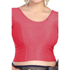 FINESTFIT Round Neck 100% Cotton Dobby Fabric Stretchable Elbow Sleeve Readymade Saree Blouse for Women.4096
