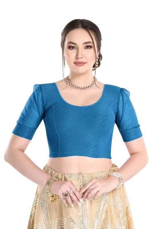 FINESTFIT Readymade Organza Balloon Sleeves Blouse for Women - 100% Cotton Dobby, Round Neckline, Latest Fashion 4520