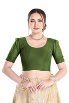 FINESTFIT Stay On Trend Latest Fashion 100% Cotton Dobby Readymade Blouses for Women,Round Neckline with Organza Balloon Sleeves.4520