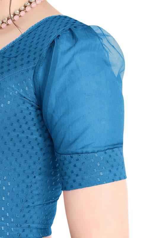 FINESTFIT Readymade Organza Balloon Sleeves Blouse for Women - 100% Cotton Dobby, Round Neckline, Latest Fashion 4520