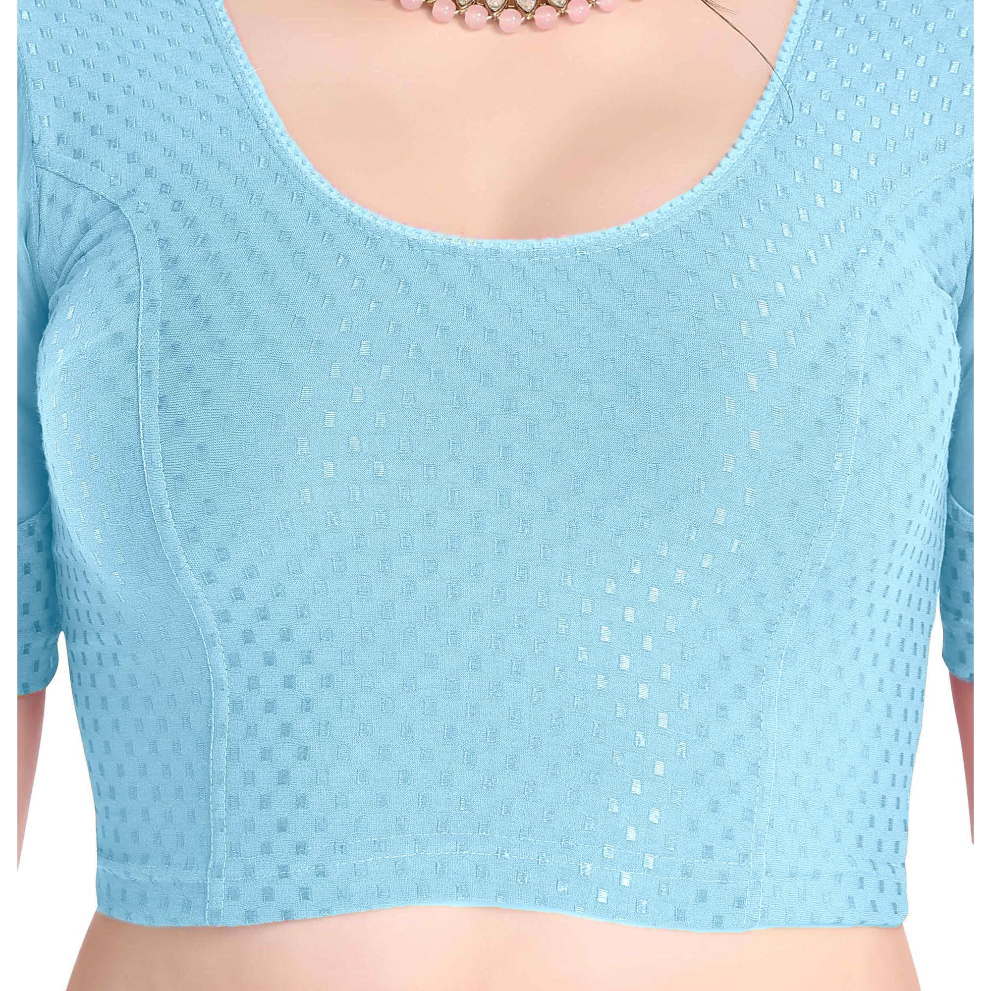 FINESTFIT Stay On Trend Latest Fashion 100% Cotton Dobby Readymade Blouses for Women,Round Neckline with Organza Balloon Sleeves.4520