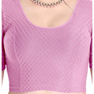 FINESTFIT Stay On Trend Latest Fashion 100% Cotton Dobby Readymade Blouses for Women,Round Neckline with Organza Balloon Sleeves.4520