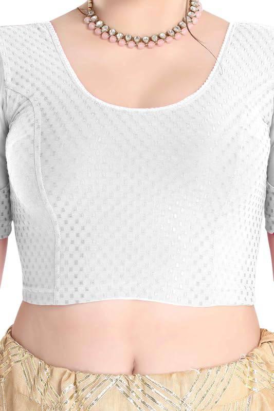 FINESTFIT Stay On Trend Latest Fashion 100% Cotton Dobby Readymade Blouses for Women,Round Neckline with Organza Balloon Sleeves.4520