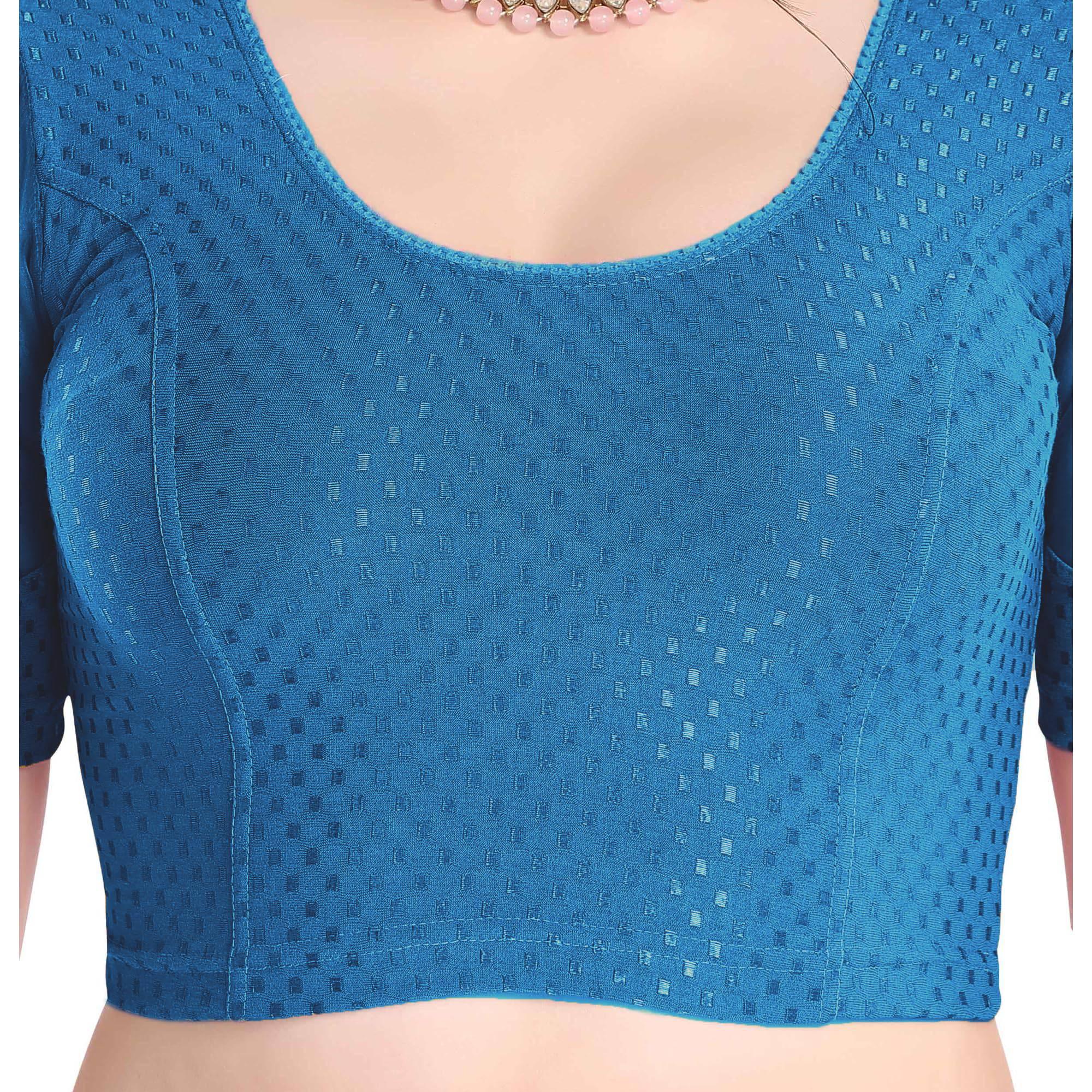 FINESTFIT Stay On Trend Latest Fashion 100% Cotton Dobby Readymade Blouses for Women,Round Neckline with Organza Balloon Sleeves.4520