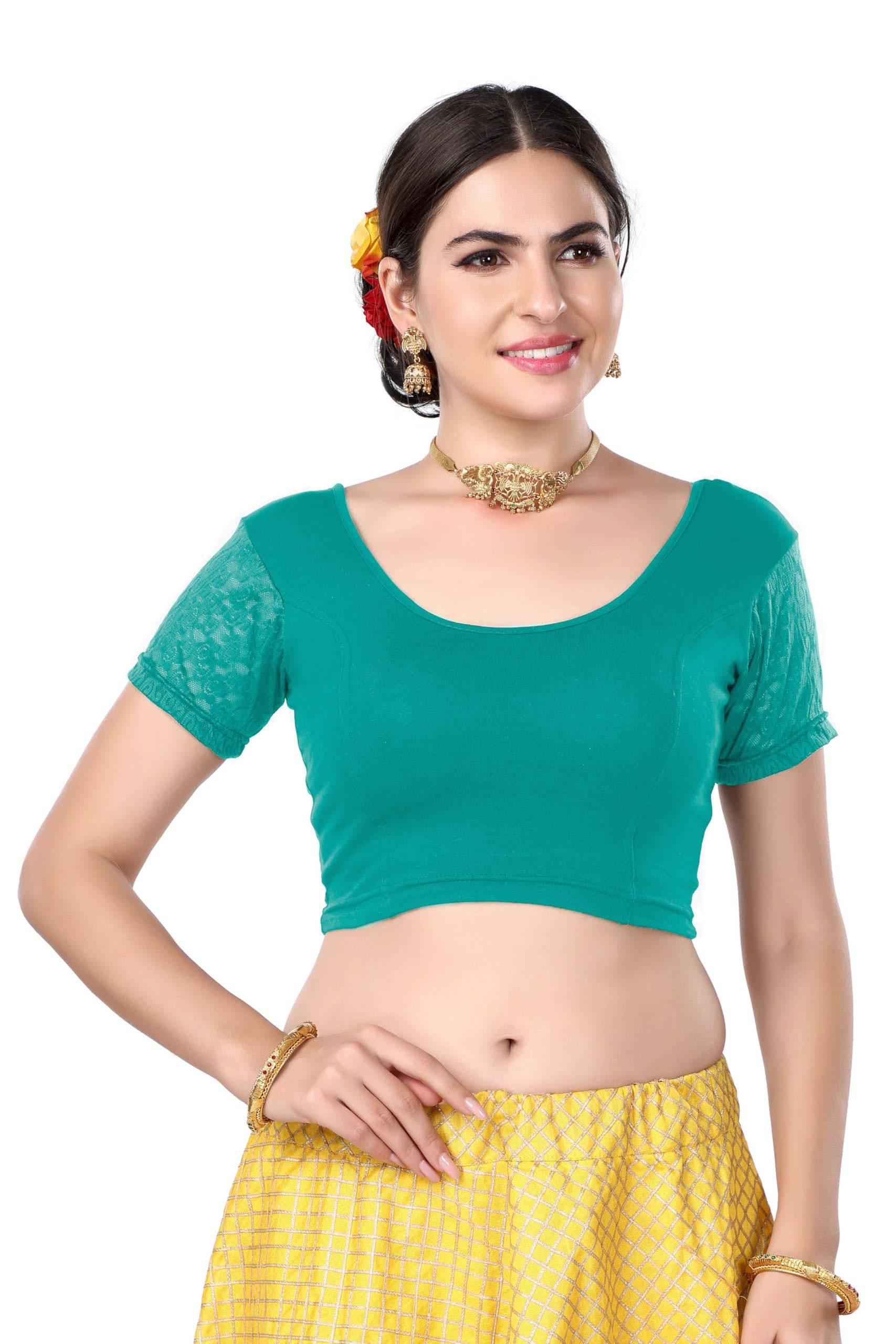 FINESTFIT Cotton Lycra Stretchable Blouse for Women - Readymade Saree Blouse 1010