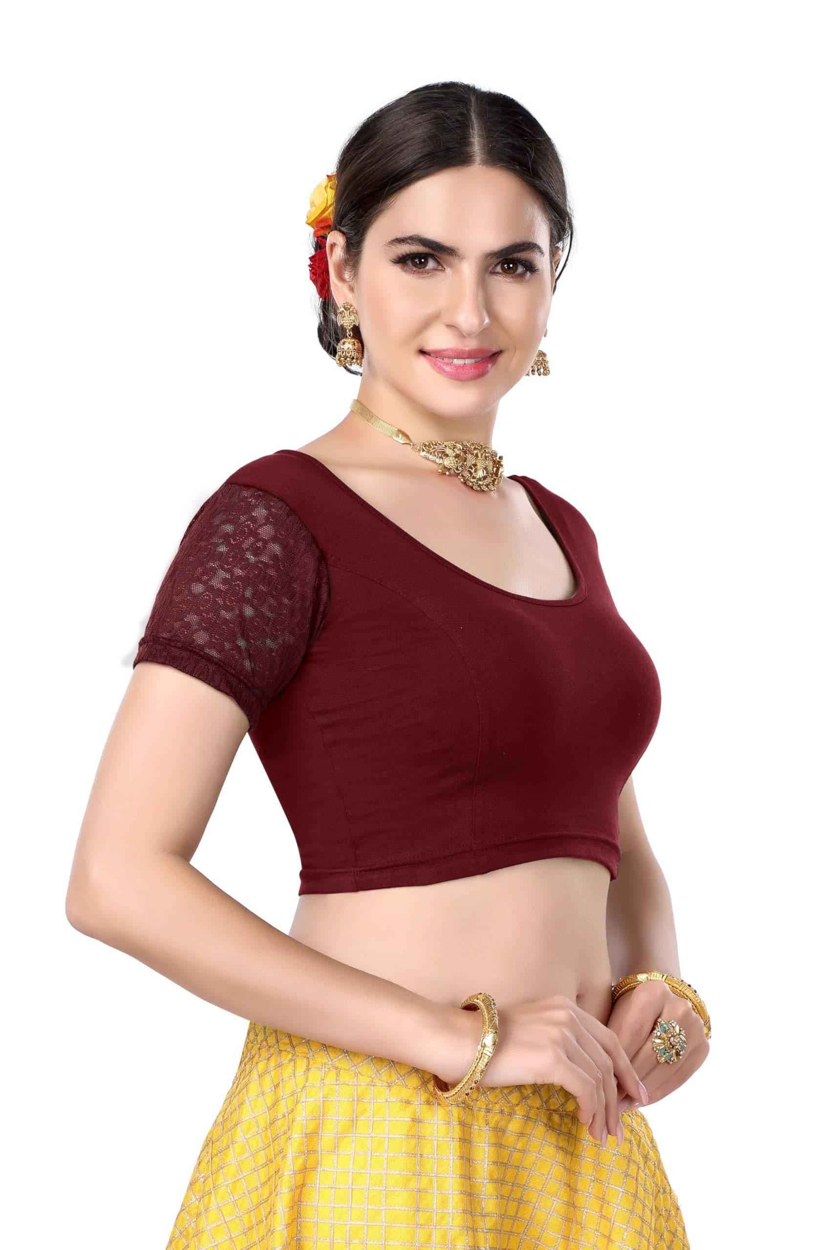 FINESTFIT Cotton Lycra Stretchable Blouse for Women - Readymade Saree Blouse 1010