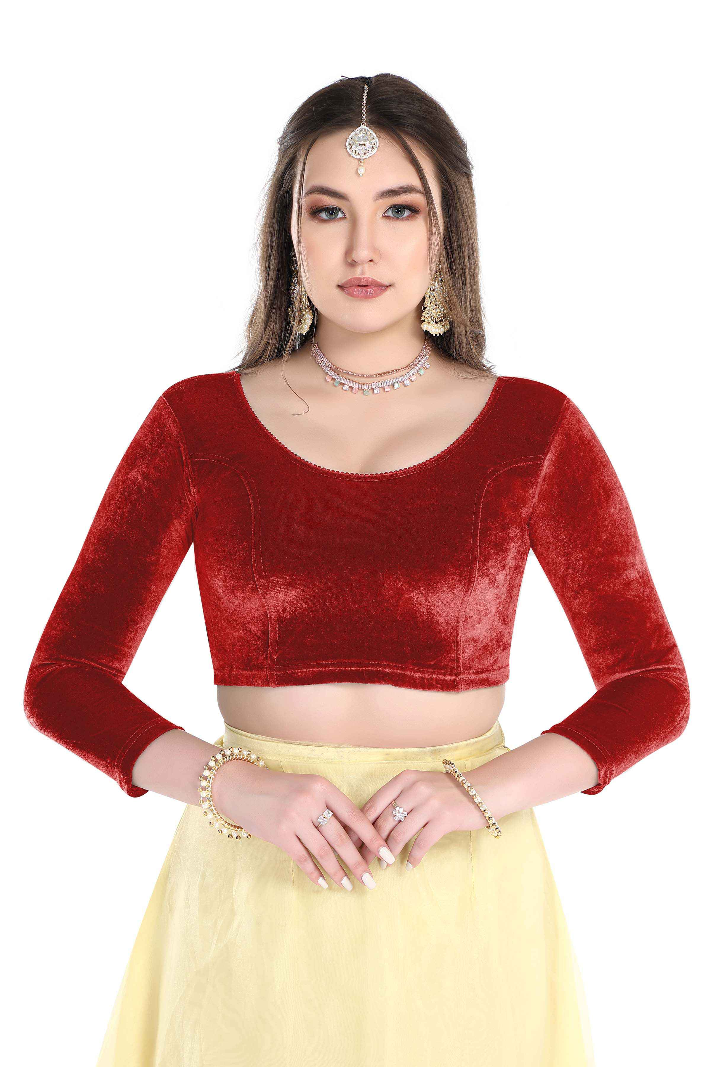 FINESTFIT Stay On Trend: Latest Fashion Readymade Blouses for Women,Round Neckline with Velvet Full Sleeves.1037