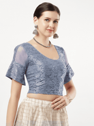 Stay On Trend: Latest Fashion Readymade Blouses for Women,round neckline,organza  sleeves and fabric .11114.