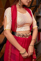 Stay On Trend: Latest Fashion Readymade Blouses for Women,round neckline ,keyhole cut-out sleeves and adorned with golden frill around .1315