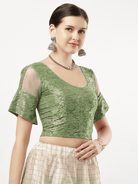Stay On Trend: Latest Fashion Readymade Blouses for Women,round neckline,organza  sleeves and fabric .11114.