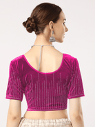 Stay On Trend: Latest Fashion Readymade Blouses for Women,round neckline,elbow sleeves covered all over in swarovski stones in designs.16045.