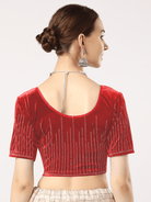 Stay On Trend: Latest Fashion Readymade Blouses for Women,round neckline,elbow sleeves covered all over in swarovski stones in designs.16045.