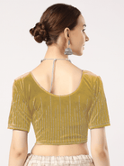 Stay On Trend: Latest Fashion Readymade Blouses for Women,round neckline,elbow sleeves covered all over in swarovski stones in designs.16045.