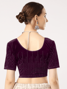Stay On Trend: Latest Fashion Readymade Blouses for Women,round neckline,elbow sleeves covered all over in swarovski stones in designs.16045.