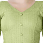 Stay On Trend: Latest Fashion Readymade Blouses for Women,V neckline ,organza balloon sleeves with fabric cuff and hand-made fabric buttons on center for an oomph effect.40050